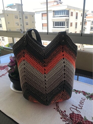 Beden Pamuk makrome lale modeli çanta