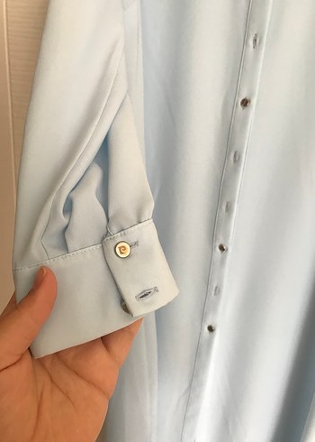 Pierre Cardin Düğmeli Mavi Uzun Kollu Kadın Tunik
