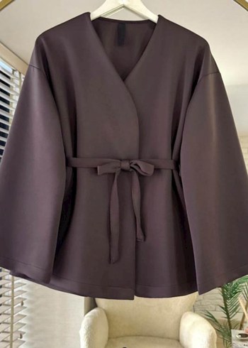 Kadın Gri Kuşaklı Midi Kimono