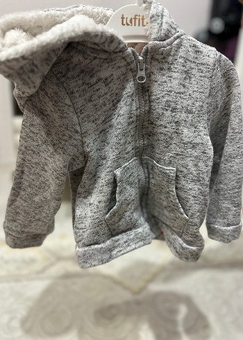 Peluş Kapüşonlu Gri Bebek Tulumu - Görsel 2