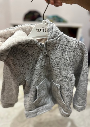Peluş Kapüşonlu Gri Bebek Tulumu - Görsel 3