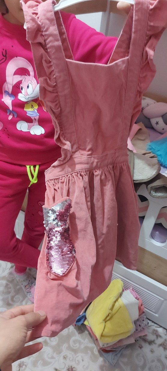 Pullu Fırfırlı Kız Çocuk Pembe Elbise - Görsel 2