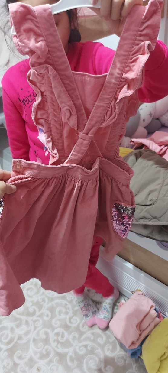 Pullu Fırfırlı Kız Çocuk Pembe Elbise - Görsel 3