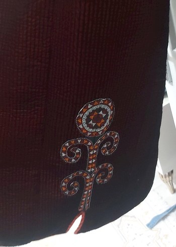 Bordo Nakışlı Bohem Uzun Kadın Ceketi - Görsel 4