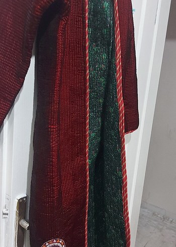 Bordo Nakışlı Bohem Uzun Kadın Ceketi - Görsel 2