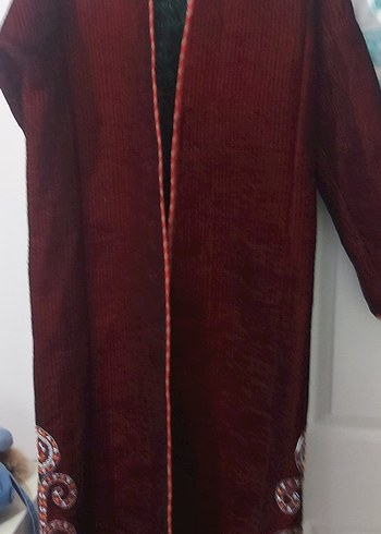 Bordo Nakışlı Bohem Uzun Kadın Ceketi - Görsel 5