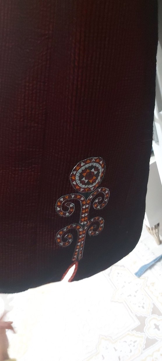 Bordo Nakışlı Bohem Uzun Kadın Ceketi - Görsel 4