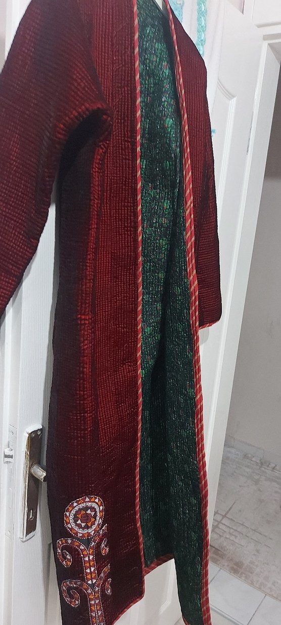 Bordo Nakışlı Bohem Uzun Kadın Ceketi - Görsel 2