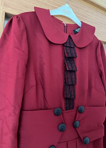 Bordo Vintage Düğmeli elbise - Görsel 4