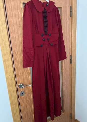 Bordo Vintage Düğmeli elbise - Görsel 2