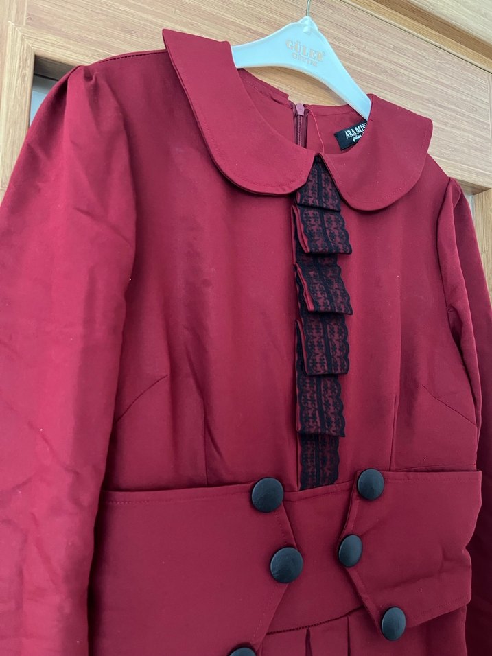 Bordo Vintage Düğmeli elbise - Görsel 4