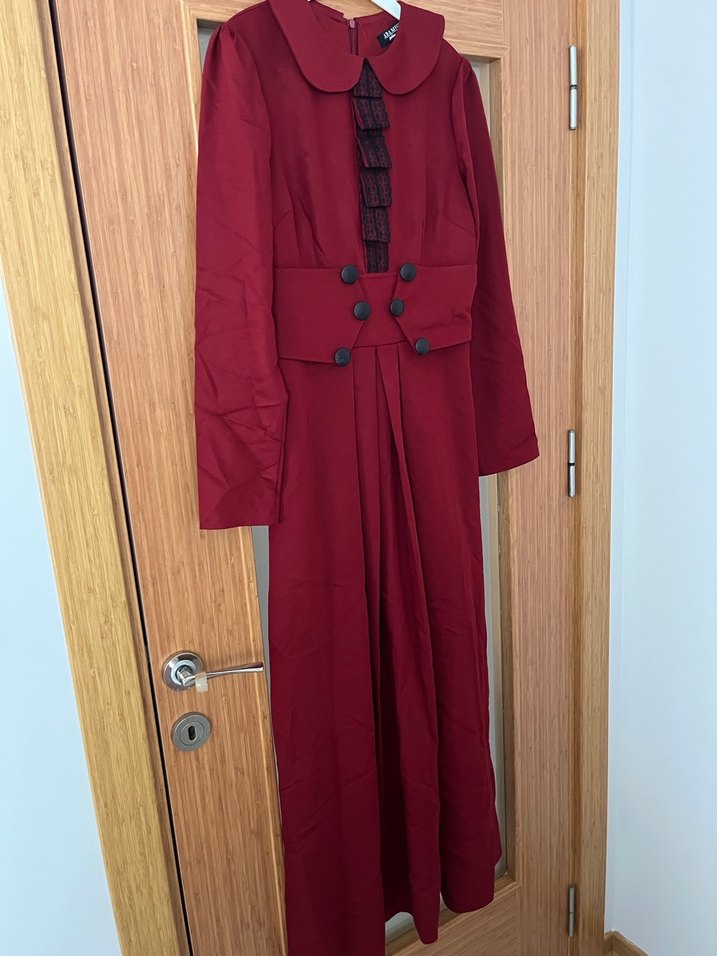 Bordo Vintage Düğmeli elbise - Görsel 2