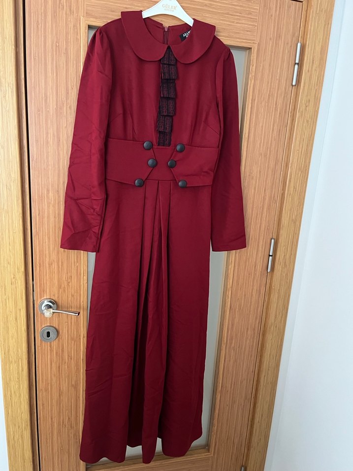 Bordo Vintage Düğmeli elbise - Görsel 3