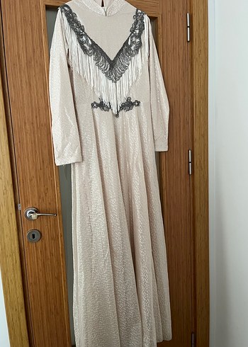 Bej Nakışlı V Yaka Uzun Bohem Elbise - Görsel 3