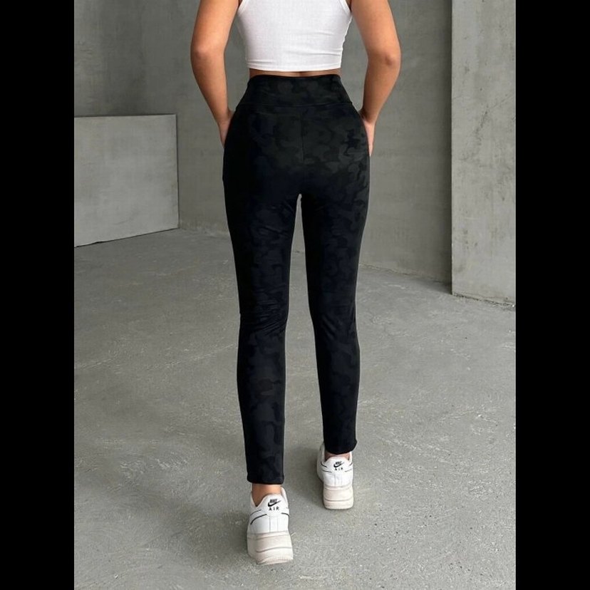 Gizli yan fermuarlı bulut desenli tayt siyah - Görsel 5