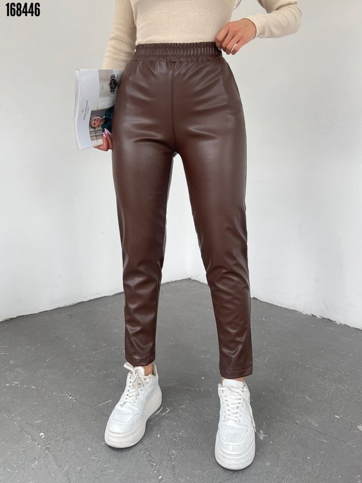 Kahverengi Deri Kadın Cigarette Pantolon - Görsel 2