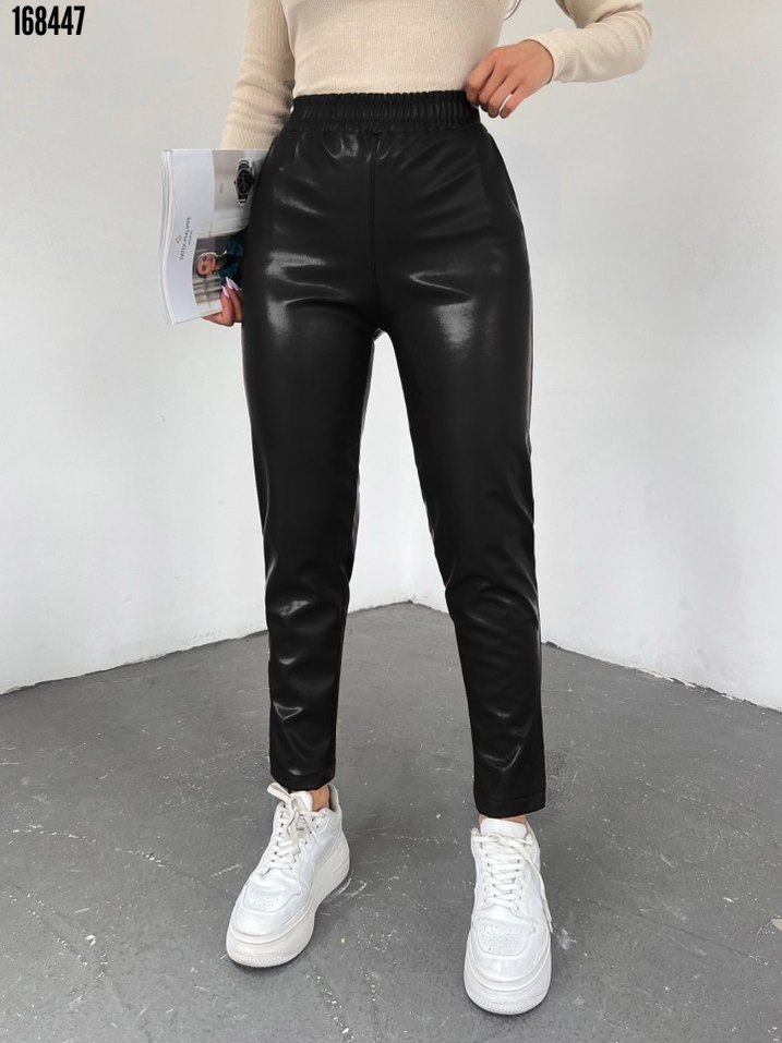 Kahverengi Deri Kadın Cigarette Pantolon - Görsel 4