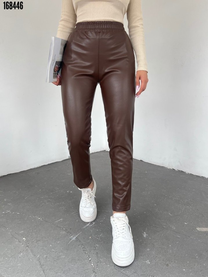 Kahverengi Deri Kadın Cigarette Pantolon - Görsel 3