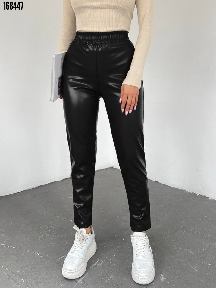 Kahverengi Deri Kadın Cigarette Pantolon - Görsel 5