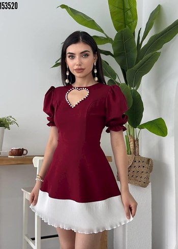 m Beden çeşitli Renk Mavi Mini V Yaka Boncuk Detaylı Elbise