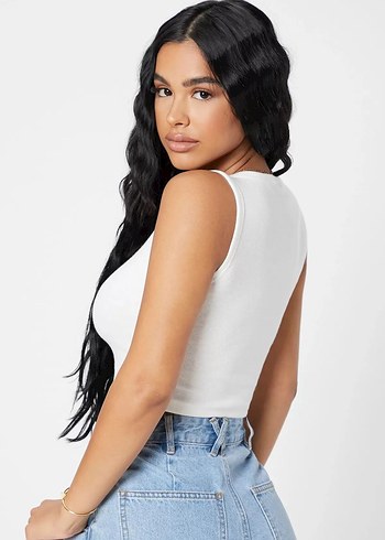 m Beden Mavi Kadın Crop Top, Kolsuz, Vücuda Oturan