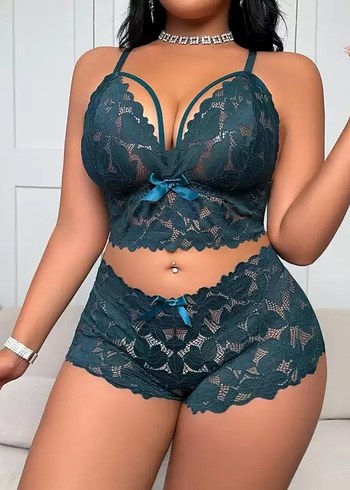 Koyu Mavi Dantel Mini Pijama Takımı