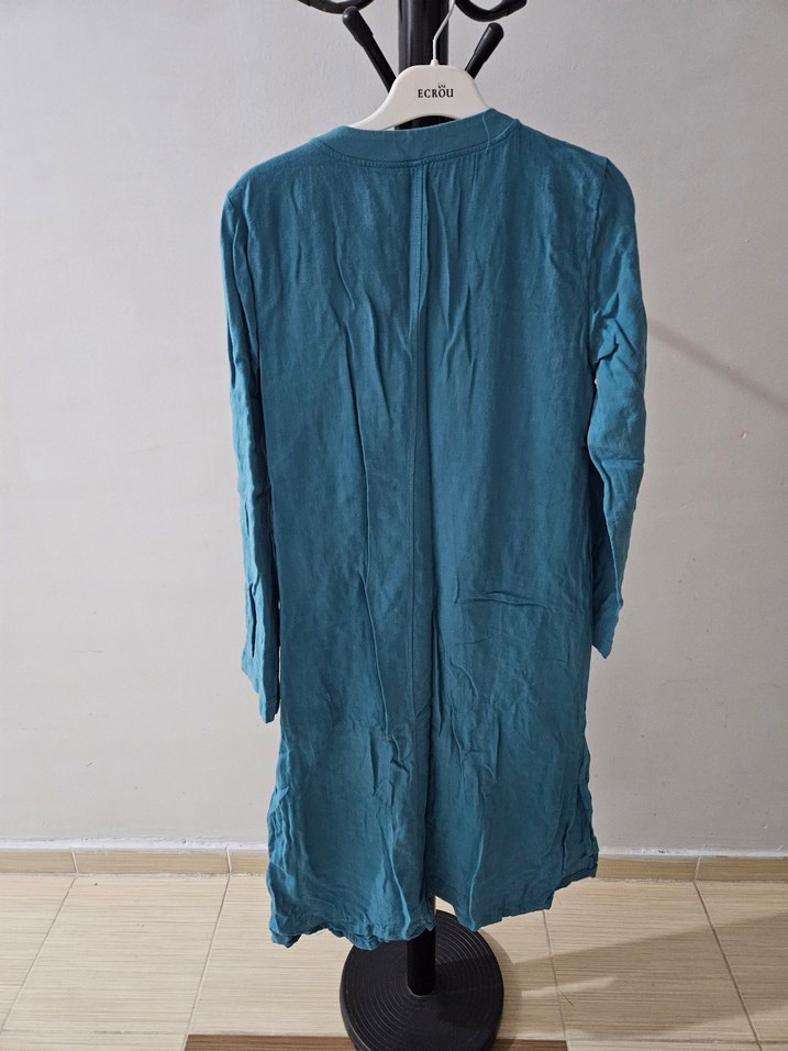 Nakışlı Düğmeli Turkuaz Uzun Kollu Bohem Tunik - Görsel 5