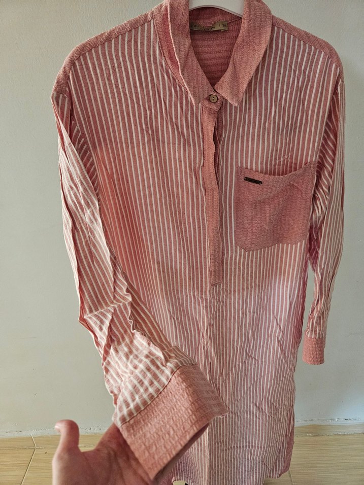 Heqa Pembe Çizgili Gömlek Tunik - Görsel 4