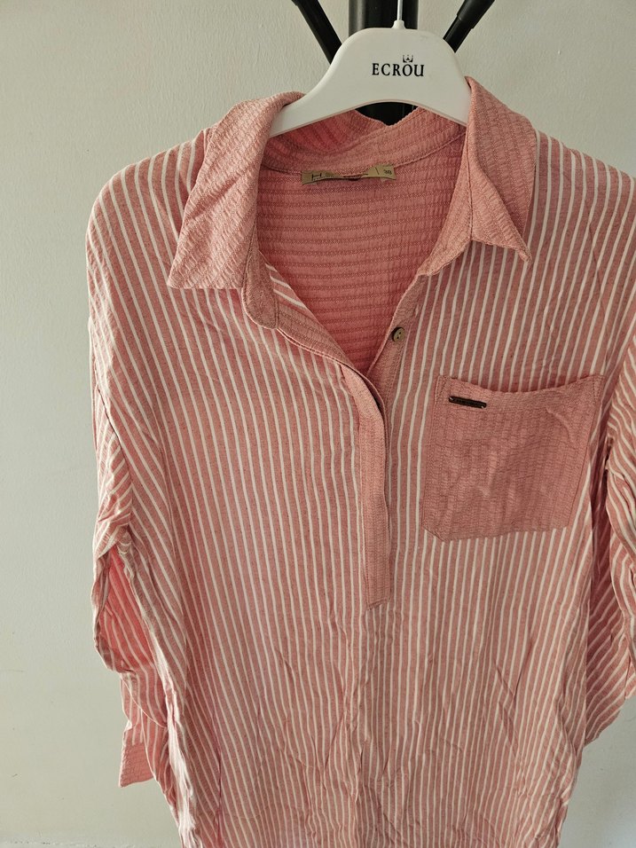 Heqa Pembe Çizgili Gömlek Tunik - Görsel 3