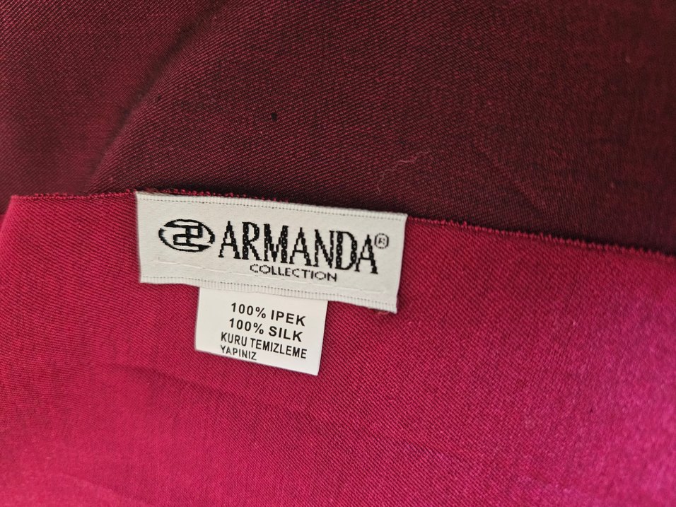 Bordo ve kırmızı çift taraflı armanda ipek şal - Görsel 4