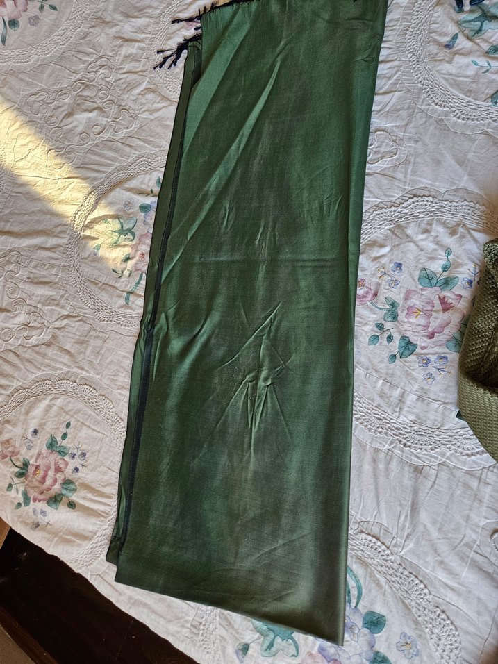 Haki ve Lacivert Çift taraflı İpek Şal - Görsel 2