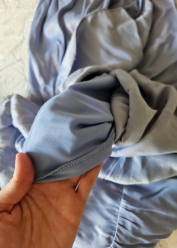 Leylak rengi saten abiye tesettür elbise - Görsel 9