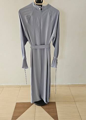 Mavi Gri Tesettür Medine ipeği Elbise ve Medine ipeği gri şal - Görsel 7