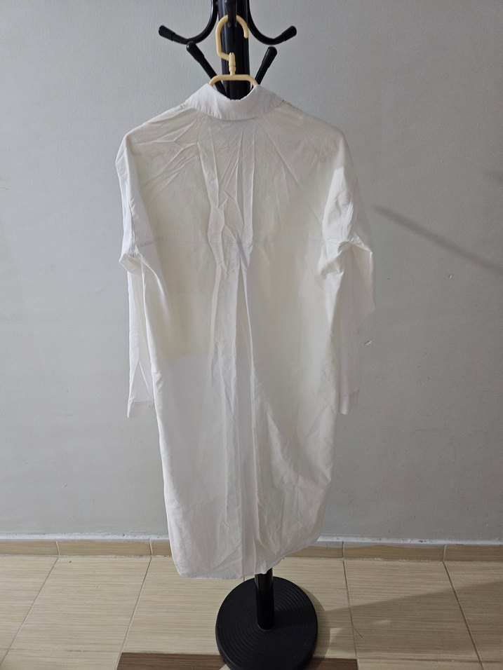 Heqa Sarı Pamuklu Düğmeli Midi Kadın Gömlek - Görsel 3