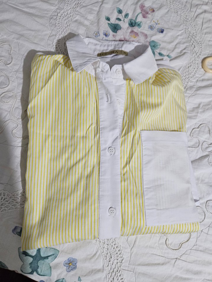 Heqa Sarı Pamuklu Düğmeli Midi Kadın Gömlek - Görsel 4