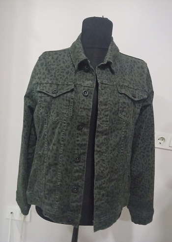 Düğmeli koyu yesil Kamuflaj Kadın Denim Ceket L beden