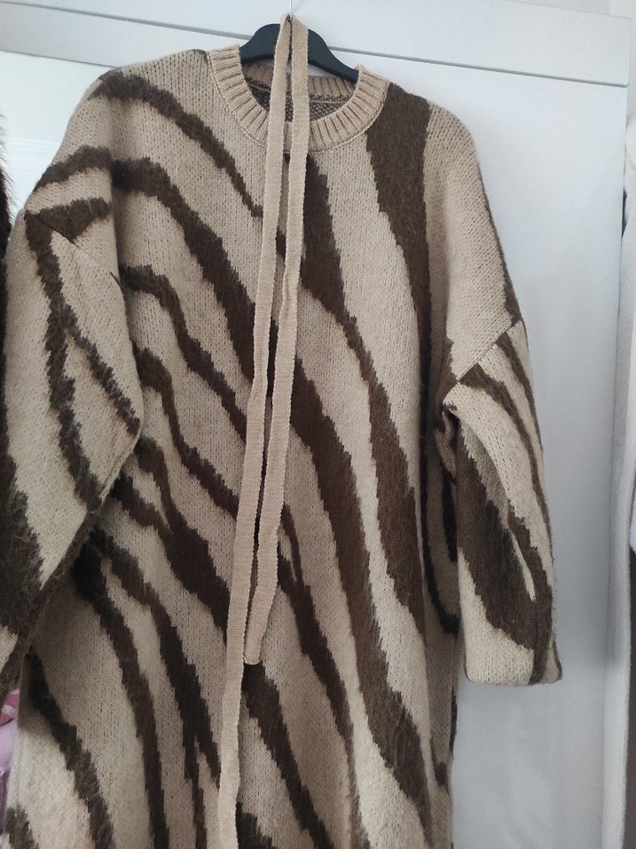 Zebra Desenli Uzun Kollu Triko elbise - Görsel 4