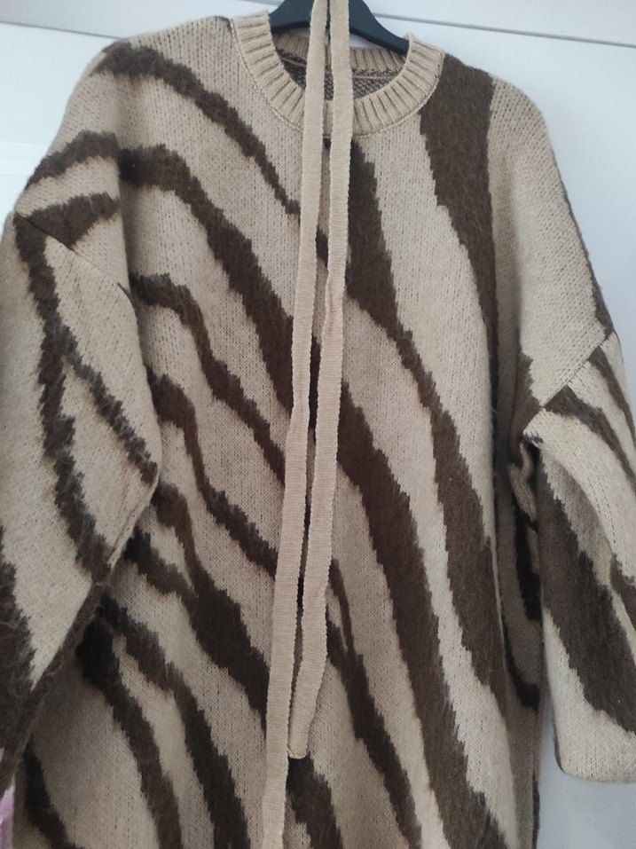 Zebra Desenli Uzun Kollu Triko elbise - Görsel 3