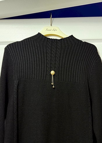 Siyah Uzun Triko Elbise Yüksek Yakalı - Görsel 3