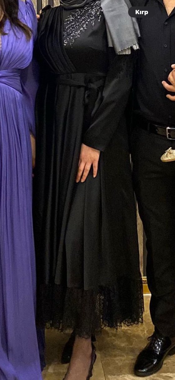 Uzun Siyah Gotik Nakışlı Kadın Elbise - Görsel 3