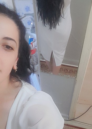s Beden Beyaz Uzun Kollu Midi Elbise
