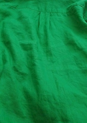 Düğmeli Yeşil Keten Kadın Gömlek - Görsel 4