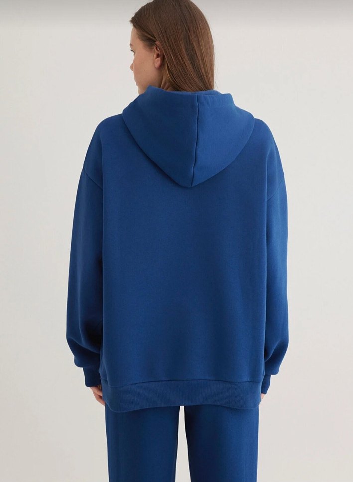 Mavi Kapüşonlu Oversize Sweatshirt - Görsel 2