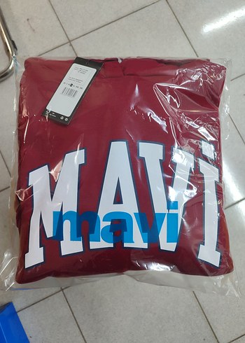 Mavi Bordo Kapüşonlu Oversize Sweatshirt - Görsel 4