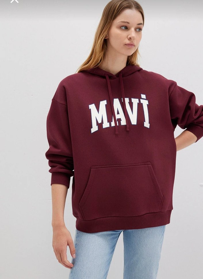 Mavi Bordo Kapüşonlu Oversize Sweatshirt - Görsel 2