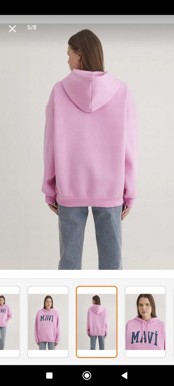 Pembe Kapüşonlu Mavi Baskılı Sweatshirt - Görsel 4