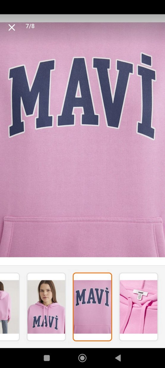 Pembe Kapüşonlu Mavi Baskılı Sweatshirt - Görsel 2