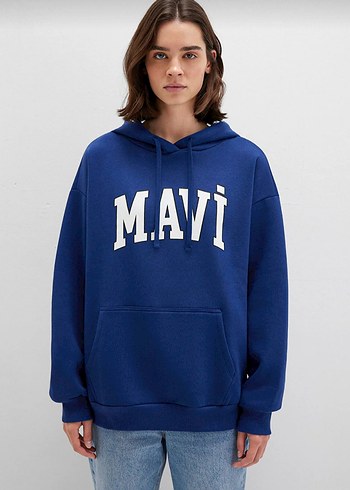 Mavi Kapüşonlu Kadın Sweatshirt