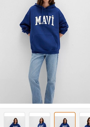 Mavi Mavi Kapüşonlu Kadın Sweatshirt