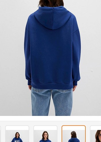 Mavi Kapüşonlu Kadın Sweatshirt - Görsel 5